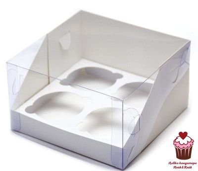 Коробка на 4 капкейка ПРЕМИУМ Белая с прозрачным куполом