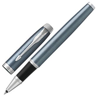 Ручка-роллер подарочная PARKER "IM Core Light Blue Grey CT", серо-голубой лак, хромированные детали, черная, 1931662