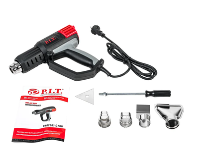 Фен технический P.I.T. PHG2001-C (2 кВт, кейс, 50-650°С, возд. поток 250-500л/мин, цифр.дисп, керам.нагр.э)