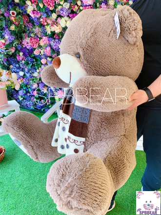 Большой медведь 140 см кофейный с шарфом Барни
