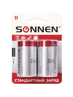 Батарейки SONNEN, D (R20), солевые, КОМПЛЕКТ 2 шт., в блистере, 451100