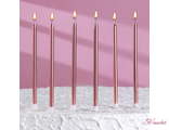 Свечи в торт &quot;Ройс&quot;, 6 шт, высокие, 13 см, розовый металлик