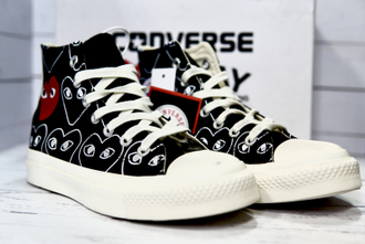 Кеды Converse на платформе с сердечками черные