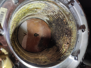 Чистка теплообменника конденсационного котла - залог безаварийной работы котла!  На фото хорошо видно остатки продуктов сгорания. 
