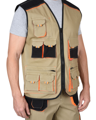 Жилет "СИРИУС-МАНХЕТТЕН" песочный с оранж. и черным тк. мех. стрейч пл. 250г/кв.м