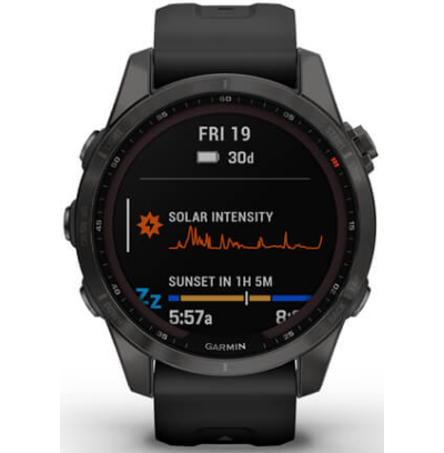 Умные часы Garmin Fenix 7s Sapphire Solar титановый серый DLC с черным ремешком