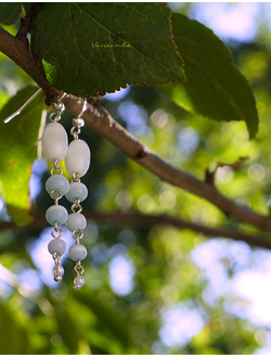 Длинные серьги "Молочный рассвет" (кошачий глаз)