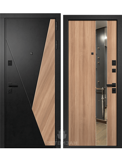 Металлическая дверь Орфей-317 Сатин черный / Лофт черный + Вяз барон светлый