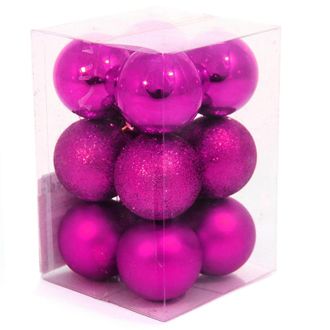 Набор из 12-ти пластиковых шаров, 5 см, фуксия 37761