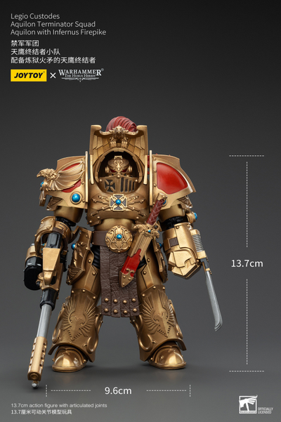 Легио Кустодес - Терминатор-Аквилон (Warhammer Horus Heresy) - КОЛЛЕКЦИОННАЯ ФИГУРКА 1/18  Legio Custodes Aquilon Terminator with Infernus Firepike (JT00768) - JOYTOY