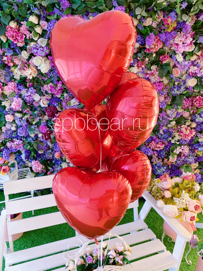 Фольгированные шары Сердца 5 штук красные