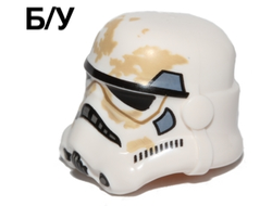 ! Б/У - Minifigure, Headgear Helmet SW Stormtrooper, 2 Chin Holes, Sand Blue Marks and Tan Dirt Stains Pattern, White (30408pb08 / 6077851 / 6214366) - Б/У