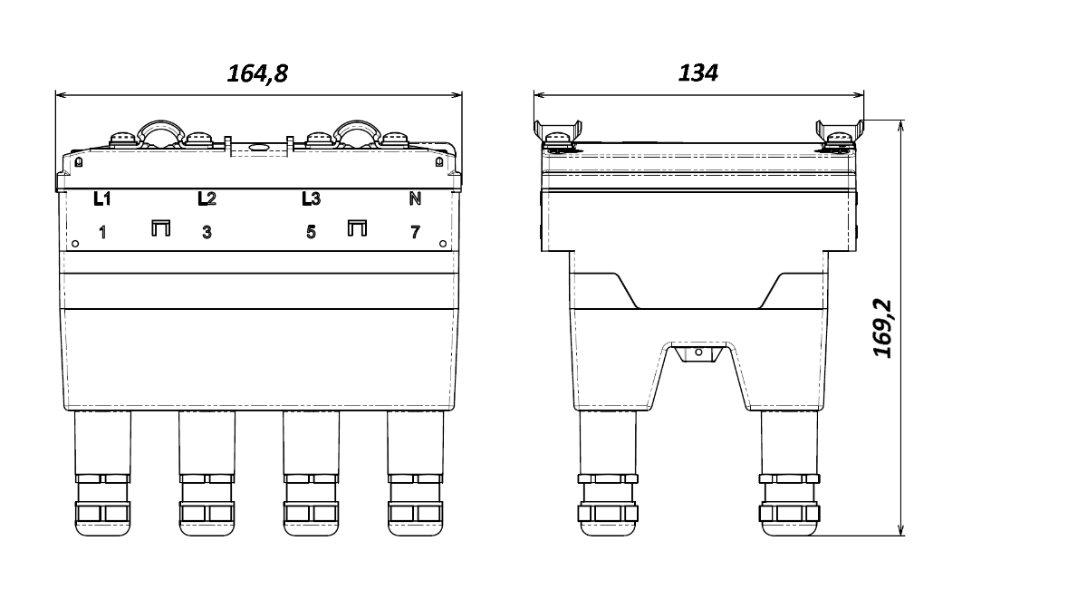 ГАБАРИТНЫЙ ЧЕРТЕЖ СЧЕТЧИКА AD13S.1-BL-Z-R-T (1-1-1)