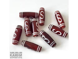 Бусина дзи на основе сердолика "Денежный крючок" коричнево-оранжевая средний биконус 28-30х10-11 мм, цена за штуку