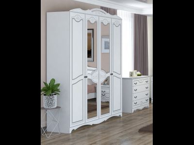 Шкаф распашной "Лотос" белый жемчуг ШР4  с 2 зеркалами (Браво мебель)