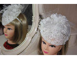 Свадебное украшения на голову вуалетка цвет белый украшена вышивкой цветами стразами серебро для невест под свадебное платье № R6-6700