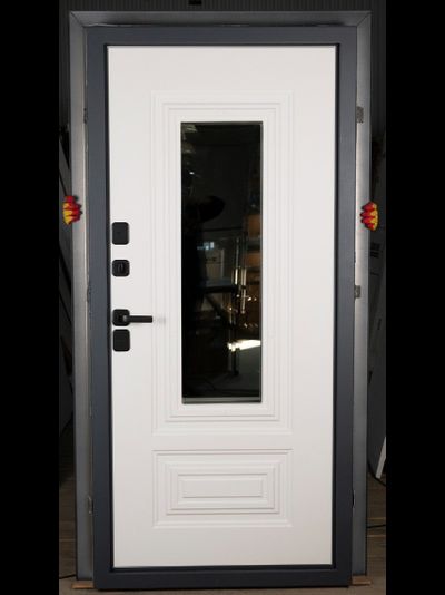 ТЕРМОЛЮКС/ ДВОЙНОЙ ТЕРМОРАЗРЫВ/ КОВКА-СТЕКЛОПАКЕТ/ МУАР СЕРЫЙ Ral 7024/ СИЛК СНОУ (БЕЛЫЙ)