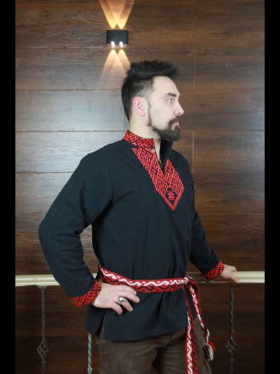 Рубаха из крапивы "Сердечная" со стойкой