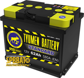 Аккумулятор Тюмень Стандарт 62 Ач ток 580А (TYUMEN BATTERY Standard) 6СТ-62L (Ca/Ca) П/П (242х175х190) прямая полярность + -