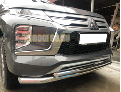Защита переднего бампера двойная d60/42 для Mitsubishi Pajero Sport (2021-...)