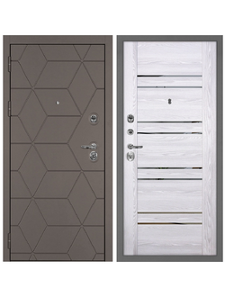 Входная металлическая дверь Протектор ТЕТРА -181 Коричнево-серый / Ривьера айс вставки зеркало 860 правая