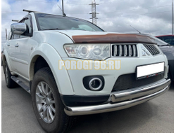 Защита переднего бампера двойная d76/75х42 овал ПапаТюнинг для Mitsubishi Pajero Sport 2017-