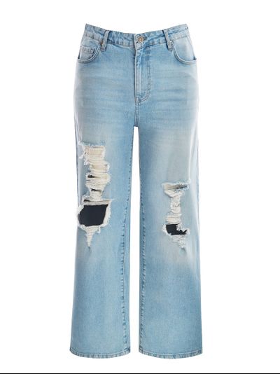 Джинсы straight голубые с эффектом рваных