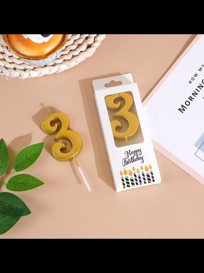 Свеча-цифра для торта "3" (золото)