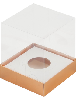 Коробка на 1 капкейк с прозр. куполом Премиум (золото), 100*100*120мм