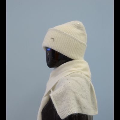 Белый женский вязаный шарф с пайетками Vizio Италия 6943 S