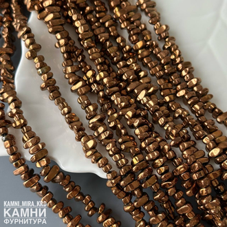 "Гематит шоколадный" геметин композит камешки фри-форм 2,5-3,5х5-8,5 мм, цена за нить 19 см