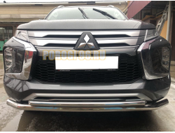 Защита переднего бампера двойная d60/42 для Mitsubishi Pajero Sport (2021-...)