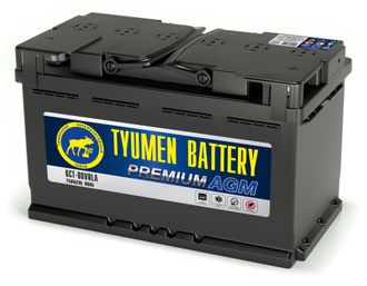 Аккумулятор Тюмень Премиум 80 Ач ток 750А AGM (TYUMEN BATTERY Premium AGM) 6СТ-80VRLA-R О/П (315x175x190) обратная полярность - +