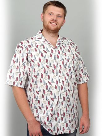 Мужская рубашка с коротким рукавом  &quot;Гавайка&quot; СГ-2(20) Размеры 60-86  (Цвет: белый / красный)