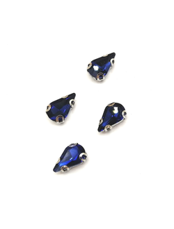 Стразы стеклянные пришивные в цапах,  6*10 мм цвет синий