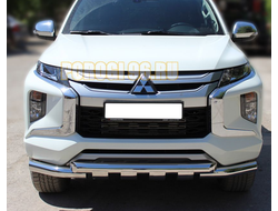 Защита переднего бампера двойная d76 с доп.накладками для Mitsubishi L200 (2019-...)