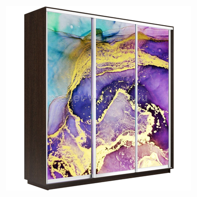 Шкаф-купе Трио-Фото (Абстракция фиолетово-золотая) 1800*450*2200