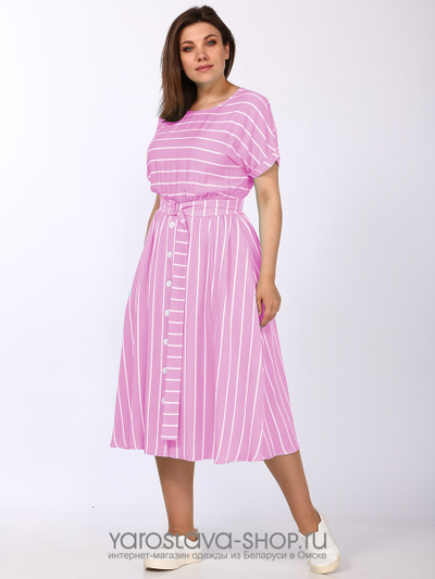 Платье женское штапельное розового цвета в полоску