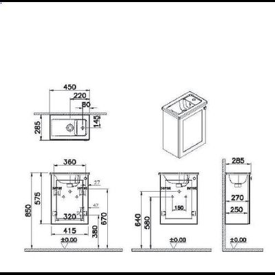 Модуль с квадратной раковиной, Vitra Root Classic, 45 см, с дверцей, матовый темно-синий, левосторонний, 68608