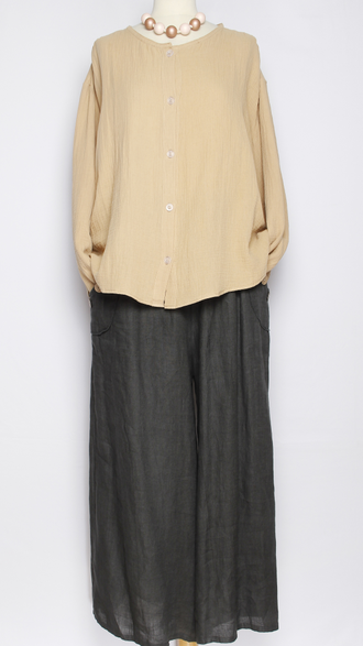 Рубашка Бохо "Муслин без ворота" бежевая, чёрная р.50-60