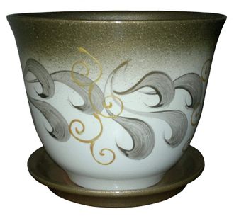 Оливковый с бежевым оригинальный керамический цветочный горшок диаметр 13 см с абстрактным рисунком