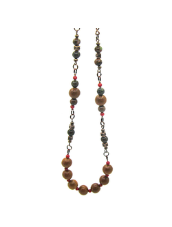 "Осень". Длинные бусы (60см) с кораллом и яшмой в стиле бохо-шик