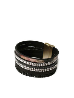 (АРТИКУЛ: 6528/61) БРАСЛЕТ ЖЕНСКИЙ, КОЖА, МЕЛКИЕ СТРАЗЫ, В ЧЕРНЫХ ТОНАХ, НА МАГНИТЕ