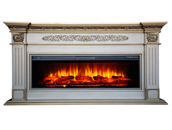 Линейный электрокамин Елизавета бежевый с золотой патиной с очагом FreeSpace 50 LED FX QZ