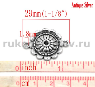 коннектор для бижутерии "Маргаритка", цвет-античное серебро