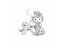 Штамп детские картинки - девочка с леечкой поливает цветы