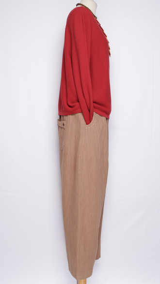 Брюки Бохо "Лён строчки широкие зауженные снизу" красные, бежевые, хаки, черные   48-58