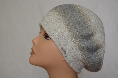 Женский берет Vizio Италия 6607 белый с серой полосой