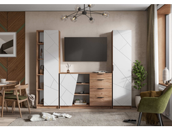 Композиция Гостиной ОРЕГОН Дуб Крафт Табачный/Белый супермат