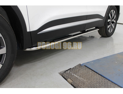Пороги овальные гнутые с накладкой 75х42 мм ТСС для Chery Tiggo 7 PRO MAX 2025-